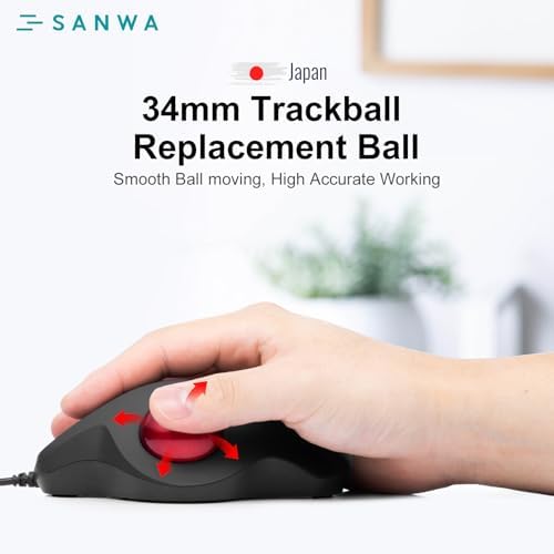 SANWA 34mm/1.34inch Trackball, Replacement Ball for Logitech M575, M570, MX Ergo, Kensington TB450, TB550, Pro Fit Ergo, and Other Compatible Trackball Mouse, Glossy Red + Green, Set of 2