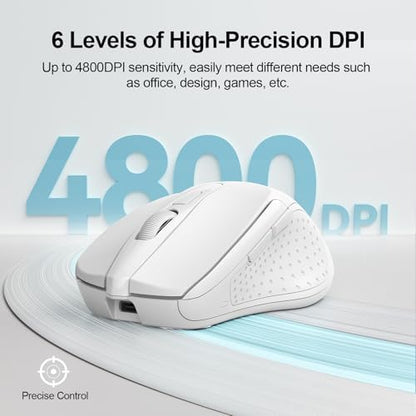 TECKNET Wireless Mouse, BT 5.0/2.4G, Rechargeable 6-DPI Silent, White