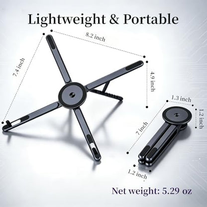 Magnetic Phone Holder & Foldable Laptop Riser, Matte Black Aluminum Multi‑Device Desk Mount, N52 MagSafe Stand, Ergonomic Laptop Elevator for MacBook iPad iPhone Travel Office