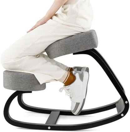 GIANTEX Ergonomic Kneeling Chair, Rocking Posture Chair with Padded Cushion, Knee Chair for Back Neck Pain Relief, Wooden Kneeling Desk Chair for Home Office