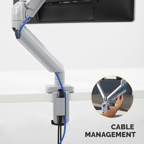 Fellowes Platinum Series Single Monitor Arm for 40-Inch Monitors, Full Motion, 360° Rotation, VESA Mount with Grommet or Clamp, USB Ports, Ergonomic, Silver, 8056401