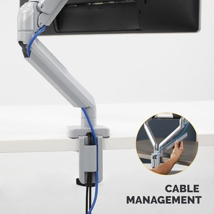 Fellowes Platinum Series Single Monitor Arm for 40-Inch Monitors, Full Motion, 360° Rotation, VESA Mount with Grommet or Clamp, USB Ports, Ergonomic, Silver, 8056401
