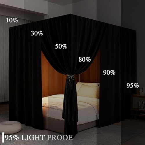 Black Canopy Bed Curtain 4 Corner Post Bed Curtains, King