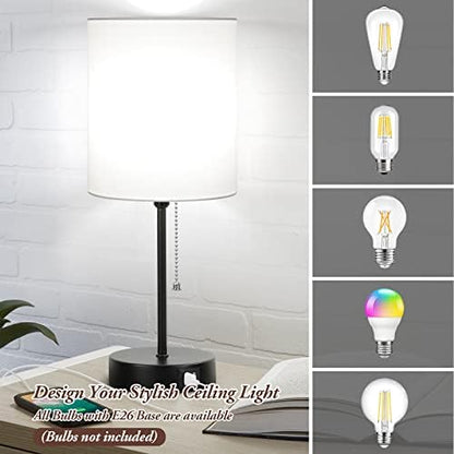 Bedside Table Lamps Set of 2 with USB Charging Ports and AC Outlet, White