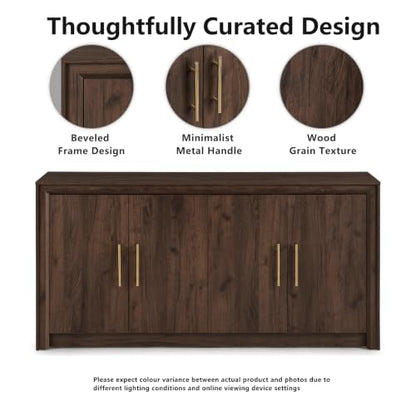 63" Sideboard Buffet Cabinet, Beveled Profile Design, Walnut