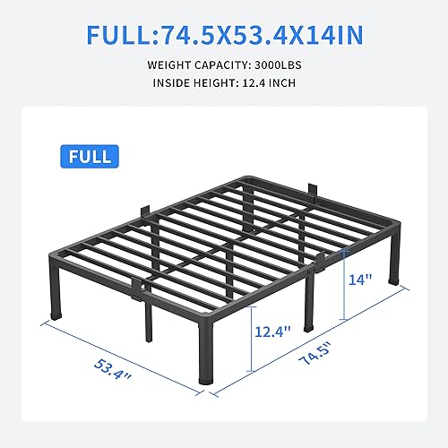 14 Inch Full Size Metal Platform Bed Frame with Round Corner Legs