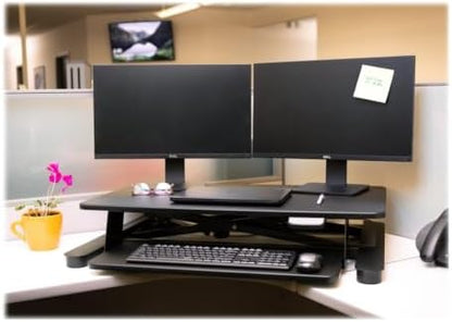 Ergotech Freedom Electronic Desk, Includes Fully Assembled E-Desk, Space for Two 24 inch Computer Screen Monitors, Touch of a Button Height Adjustment, Adjustable Keyboard Tray, Black