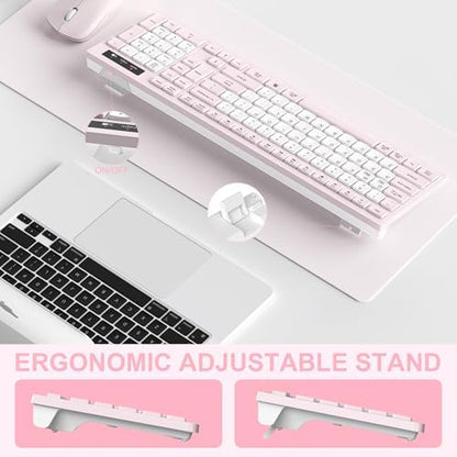Wireless Keyboard and Mouse Combo Silent for Office and Home(Pink-B)