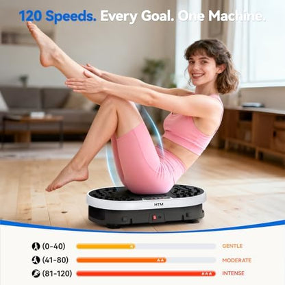 HTM Vibration Plate Exercise Machine, 9 Modes & 120 Speeds, Body Shake Plate with Resistance Bands Slot & Remote Control, Shake Board for Weight Loss Fat Burner Home Fitness Workout