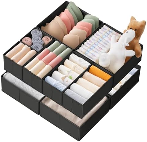 Criusia Drawer Organizer Clothes, 10 Pack Dresser Organizer for Baby Clothes, Underwear, Sock- Foldable Closet Organization and Storage Dividers Bins for Nursery, Bedroom (Black)