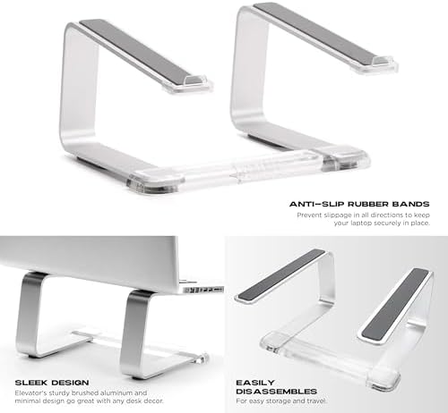 Griffin Elevator Laptop Stand - Ergonomic Computer Riser & Laptop Mount Made of Sturdy Brushed Aluminum - Supports Posture & Elevates Workspace with a Minimal Design, Classic Clear (2.5 Oz)