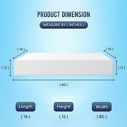 | 12 Inch King Mattress | Medium Firm | Gel Memory Foam | White