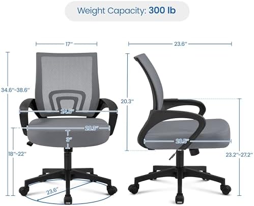 Yaheetech Mid Back Mesh Office Desk Chair Adjustable Swivel Stool Dark Grey