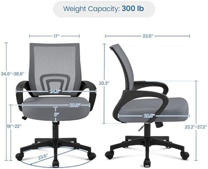Yaheetech Mid Back Mesh Office Desk Chair Adjustable Swivel Stool Dark Grey