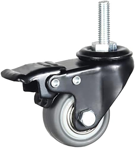 1.5 Inch Swivel Caster Wheels Set of 4, Locking casters Total Capacity 330lbs, Metric M8-1.25 Threaded stem TPR casters with Brake, castors for Carpet Hardwood Floor Workbench Bed Frame