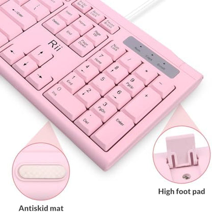 Rii RK907 Ultra-Slim Compact USB Wired Keyboard for MAC and PC-Pink