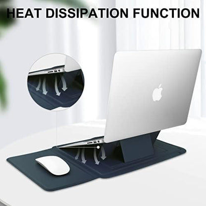 HoYiXi 14 Inch Laptop Sleeve Case Leather Bag with Stand Compatible with Mac Book Pro 14 2021/ASUS Vivobook 14/HP Pavilion X360/IdeaPad 14/Dell HP ASUS Acer Huawei Matebook 14'' PC, Navy