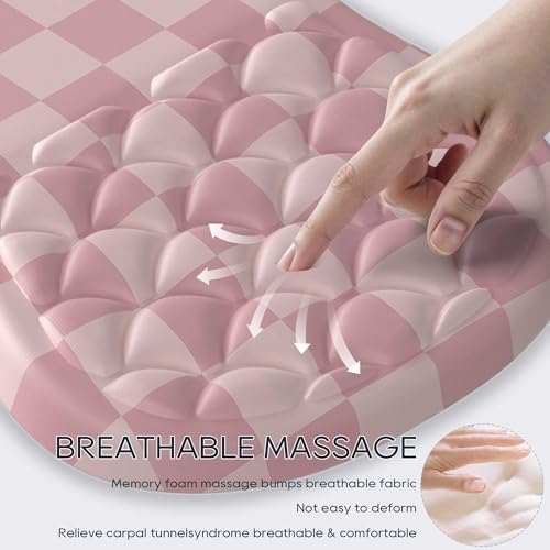 Ergonomic Mouse Pad with Wrist Rest,Slope Design for Pain Relief，Pink Mousepad with Reinforced Memory Foam & Non-Slip Base for Office Desk/Gaming