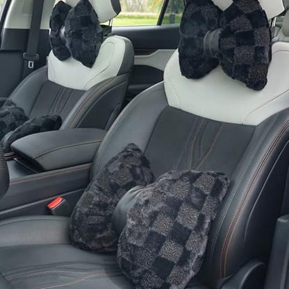 4 Pack Car Neck Pillow and Lumbar Support Cushion Plush Butterfly Knot Headrest Pillow Comfortable Waist Support Cute Car Interior Decor