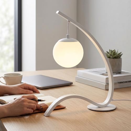 Luocute LED Bedside Lamp, 3 Brightness Levels 3 Color Temperatures Eye Caring Anti Glare Creative Desk Lamp with Iron PVC Construction, for Home Hotel Bedroom Study (White)