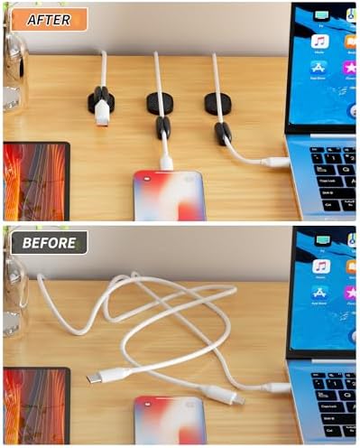6 Pack Puretor Cord Organizer Holders - Strong Adhesive & Magnetic Desk Cable Management, Effortlessly Organize Phone Charging Cords for Home, Office, Car, Desk & Nightstand
