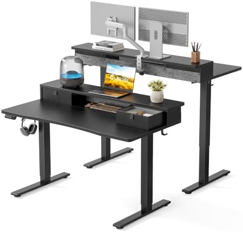 CubiCubi 55 x 28 Inch Electric Standing Desk with 2 Drawers, Black