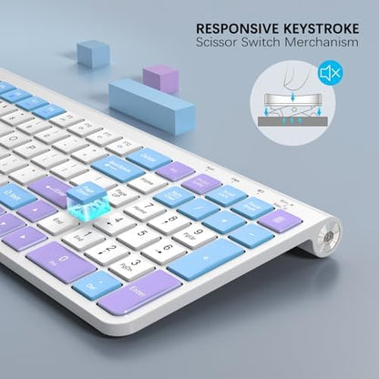 GAMCATZ Colorful Wireless Keyboard with Low-Profile Keys-Soft Touch,Cute,Quiet Design,Windows & Mac OS，Office Cordless Slient Computer Keyboard for Desktop,Laptop, PC, Mac, Windows-Purple Blue White