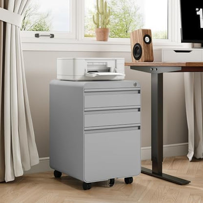 Dripex 3 Drawer Metal Rolling File Cabinet Under Desk Filing Cabinet Grey