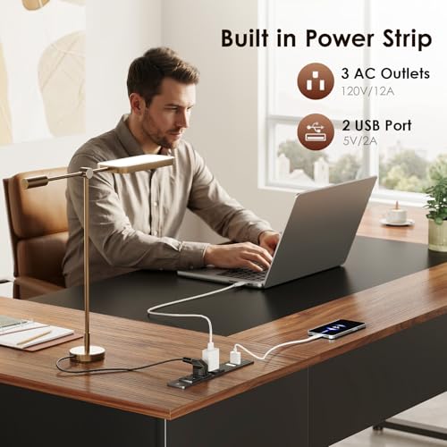 71 Inch L Shaped Executive Desk with Storage, Walnut+ Black