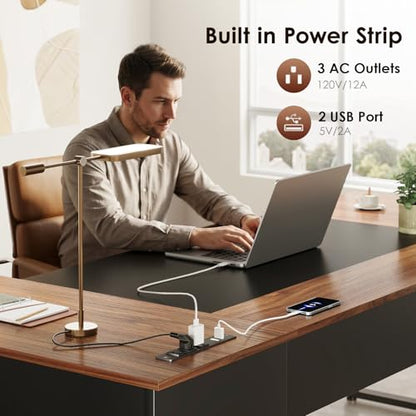 71 Inch L Shaped Executive Desk with Storage, Walnut+ Black