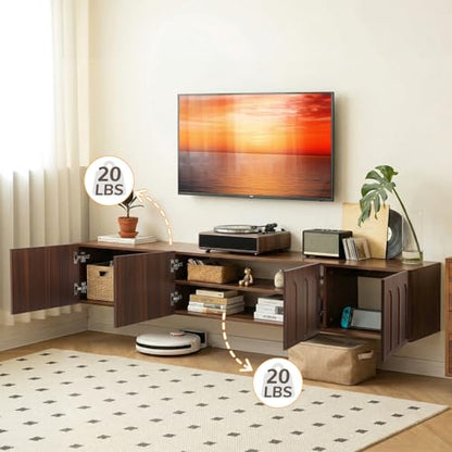 Floating TV Stand, 71 Inch, Wall Mounted, Walnut
