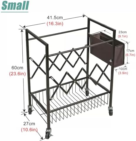 Home Gym Organizer Cart, Portable Yoga Mat Storage Rack with Hanging Basket for Foam Roller, Badminton & Table Tennis Rackets - Floor Standing, Rust Color, Small Siz