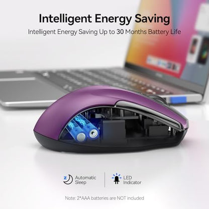 TECKNET Wireless Mouse, BT 5.0/2.4G, Silent 4800 DPI 6 Buttons, Purple