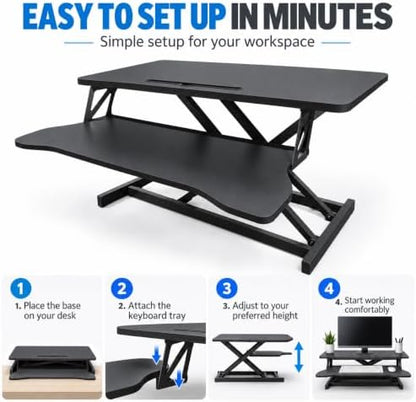 Standing Desk Converter, Adjustable Dual Monitor Riser, Black
