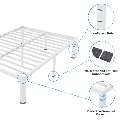 14 Inch Full Bed Frame Metal White with Rounded Corner Mattress Baffle