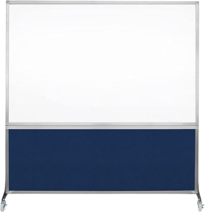 DivideWrite Mobile Whiteboard | Double Sided Dry Erase Board | Portable Office Cubicle Partition | Display for Classrooms, Conference Rooms, Meeting Areas and More | Navy Blue Fabric 6' Wide X 6' Tall