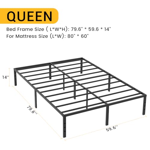 Queen Bed Frame 11 Legs Support Metal Platform with Storage Space