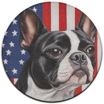 Home Decor Non Slip Kitchen Office Circle Rug, Machine Washable Modern Round Area Rug, Room Sofa Yoga Soft Round Carpet American US Flag Boston Terrier, 36inch