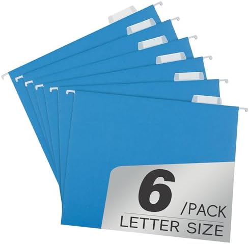 pmybupo Blue 6 Pack Hanging Colored Folder File Cabinet Organizer Letter Size 1/5 Cut Adjustable Label Decoration Home Office School Classroom