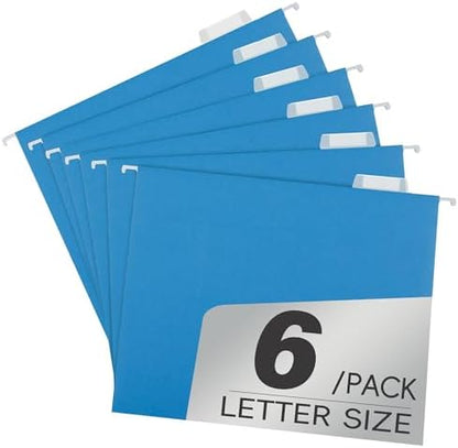 pmybupo Blue 6 Pack Hanging Colored Folder File Cabinet Organizer Letter Size 1/5 Cut Adjustable Label Decoration Home Office School Classroom
