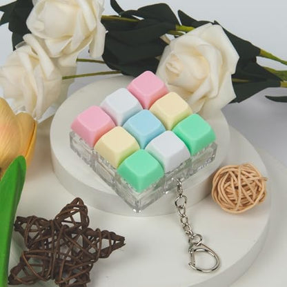 Keyboard Fidget Toy, Keyboard Fidget Keychain 9-in-1 Keyboard Decompression Button Finger Clicker Toys Stress Relief Fidget Gifts (5 Colors- Green Yellow Pink White Blue)