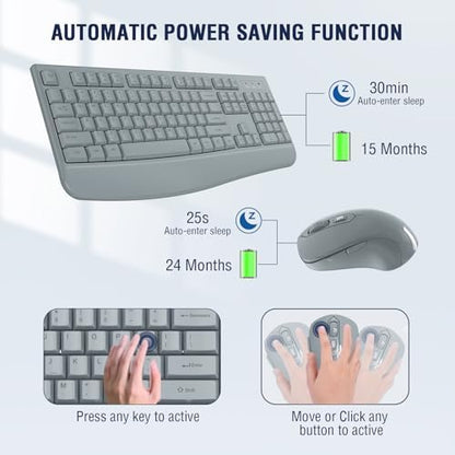 EDJO Wireless Keyboard and Mouse Combo, USB Plug & Play (Grey)