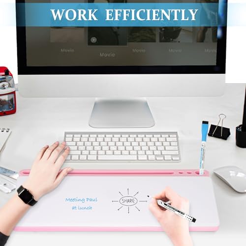 DOLLAR BOSS Glass Desk Whiteboard Small Dry Erase Board, Pink
