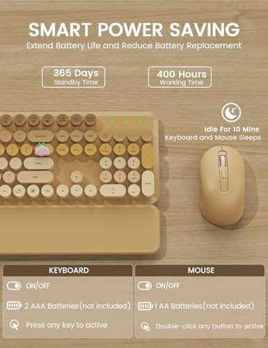 Wireless Keyboard and Mouse Combo, Cute Typewriter, Magnetic Wrist Rest
