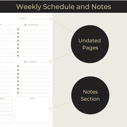 BLU MONACO | Undated Weekly Planner Notepad | Gold Edge Desk Pad 8.5 x 11 with Tear Off Sheets | Weekly Planner with To Do List for Work Desk Organization