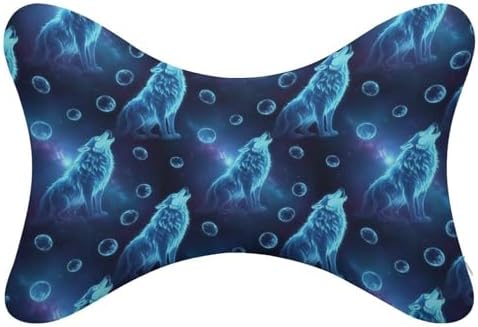 2 Pcs Car Neck Support Pillow Galaxy Blue Wolf Multi Use Memory Foam Cushion for Driving Travel Home Office Reading