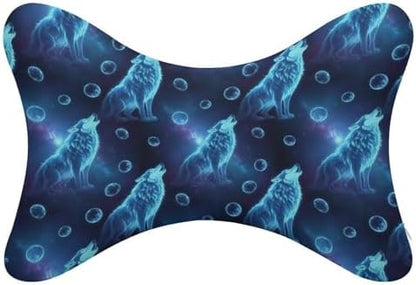 2 Pcs Car Neck Support Pillow Galaxy Blue Wolf Multi Use Memory Foam Cushion for Driving Travel Home Office Reading