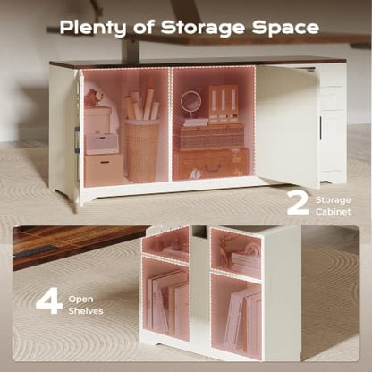 PRAISUN 63'' Farmhouse L Shaped Standing Desk with Outlets and Drawers