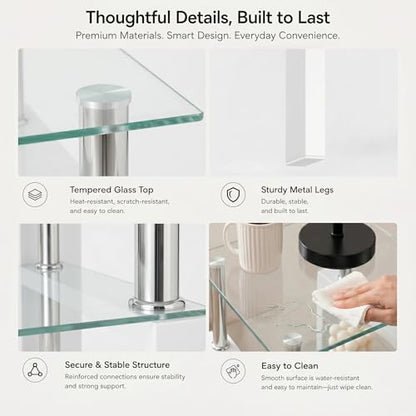 3-Piece Coffee Table Set, Glass Coffee Table with 2 End Tables