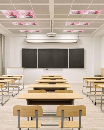 Pink Snowman Magnetic Fluorescent Light Covers for Ceiling Lights 2 x 4 Feet,Christmas Tree Forest Vintage Painting Office Classroom Kitchen Drop Ceiling Light Covers Filters Shade Panel 3 Packs